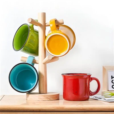 コーヒーマグ 4 個セット 16 オンス ラージコーヒーマグ 4 個セット、ハンドル付きセラミックマグ、コーヒー、サラダ、麺類などのコーヒーマグ、電子レンジ&食器洗い機対応、マルチカラー