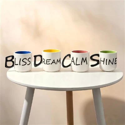 BLISS、DREAM、CALM、AND SHINE アルファベットハンドルマグコレクション