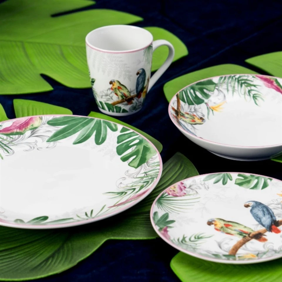 Tropical 16-Piece Porcelain Dinnerware Set | Service For 4 | Vibrant Jungle Feast suppliers